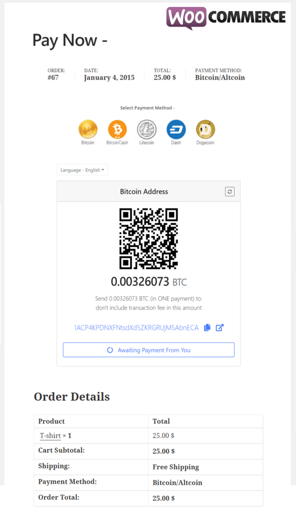 Pagar con Bitcoins en WooCommerce